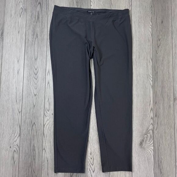 Eileen Fisher Size L Pull On Stretch Crepe Ankle Trouser Minimalist Pants Office - Picture 1 of 13